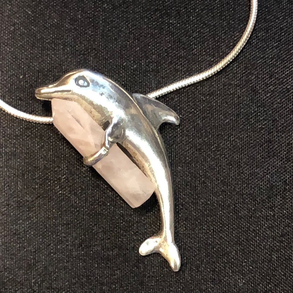 925 Solid Dolphin 🐬 with Crystal Rose Quartz